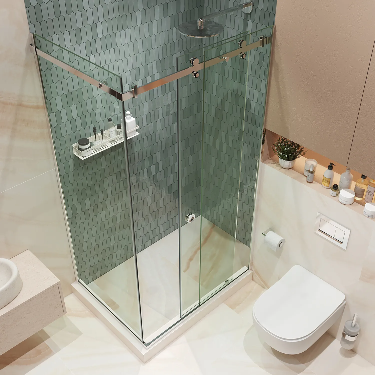 Купить стеклянная перегородка в душ с дверью угловая по цене 49 000 ₽ руб.